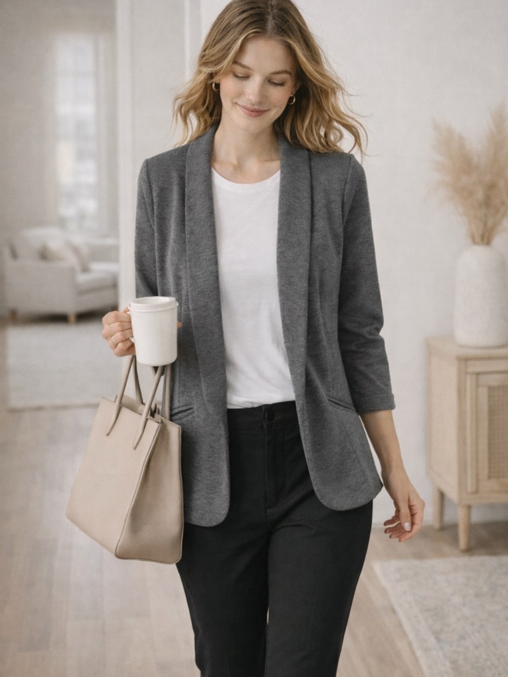 Skies Are Blue Gray Blazer S 3/4 Sleeve Work Career Casual Jacket Office Corp
